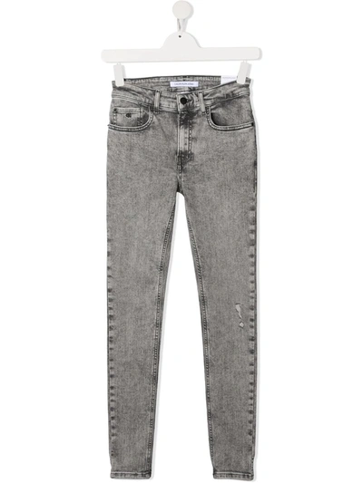 Calvin Klein Kids' Slim-cut Faded Jeans In Grey