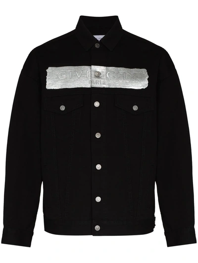 Givenchy Denim Jacket With Metallic Latex Logo Detail In Black