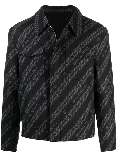 Givenchy Men's Logo-chain Double-face Shirt Jacket In Black/grey