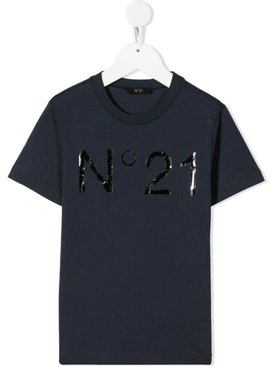 N°21 Teen Sequin-logo Embellished T-shirt In Blue