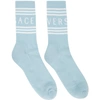 Versace Logo Cotton Blend Crew Socks In Baby Blue