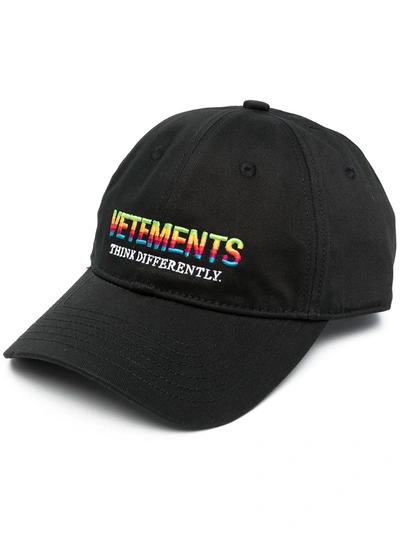 Vetements Think Differently Logo-embroidered Cotton Cap In Black