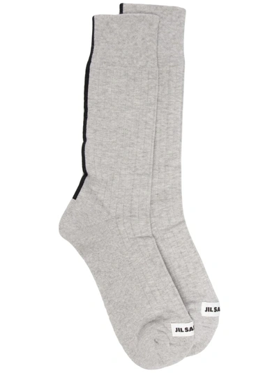 Jil Sander Rear-stripe Logo Socks In Grey
