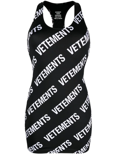Vetements Logo-print Open-back Mini Dress In Black