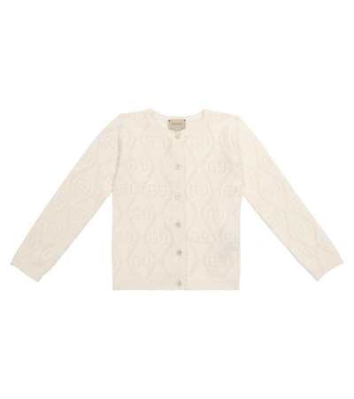 Gucci Kids' Ivory Cardigan For Girl With Double Gg In White