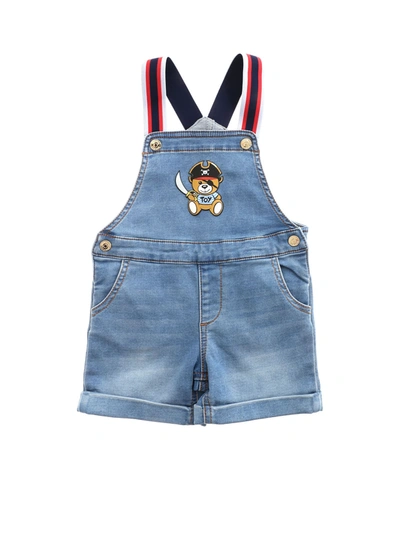 Moschino Babies' Teddy Pirate Logo Dungarees In Blue