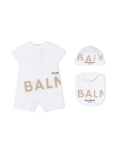 Balmain White Set For Babykids With Logo In 白色