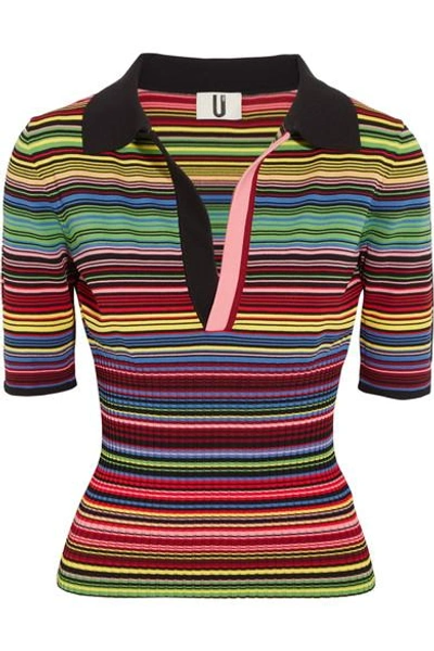 Topshop Unique Striped Ribbed Stretch-knit Polo Shirt