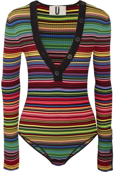 Topshop Unique Striped Ribbed Stretch-knit Bodysuit