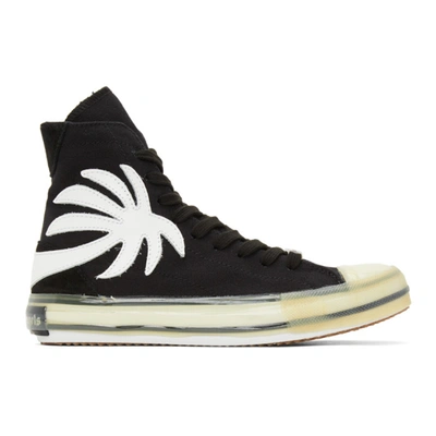 Palm Angels Black Vulcanized Palm Sneakers In Black White