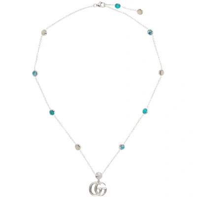 Gucci Silver Pendant Double G Necklace In Silver/topaz