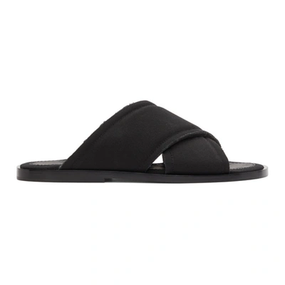 Maison Margiela Cross-strap Canvas And Leather Slides In Black