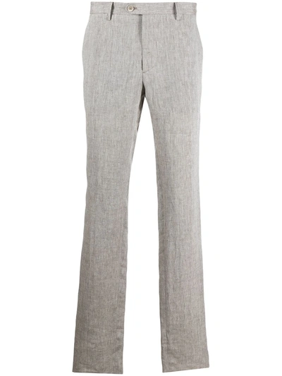 Etro Pleated Linen Slim-leg Trousers In Grey