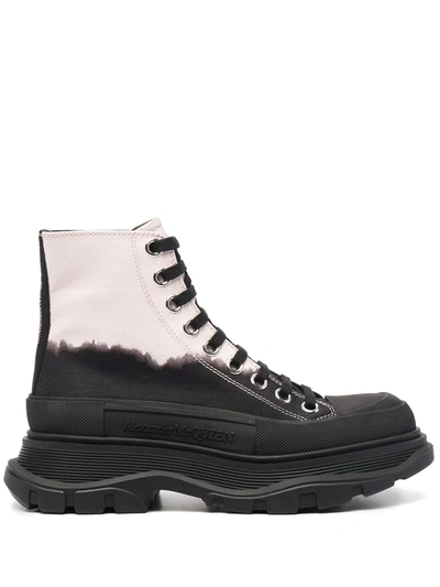 Alexander Mcqueen Mens Blk/white Tread Slick Bleached Cotton-canvas Ankle Boots 8 In Multicolour