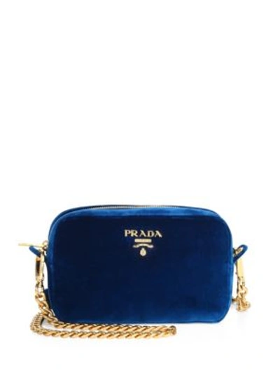 Prada Velvet Zip-top Chain Shoulder Bag In Cobalt