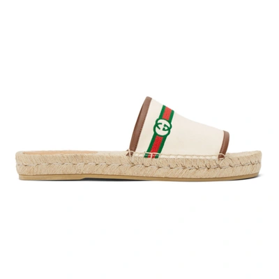 Gucci Beige Embroidered Gg Espadrille Sandals In White