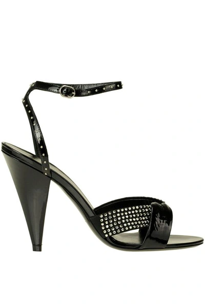 Celine Edwige Embellished Patent-leather Sandals In Black