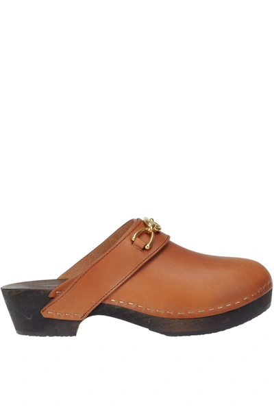 Celine Leather Clogs In Light Brown