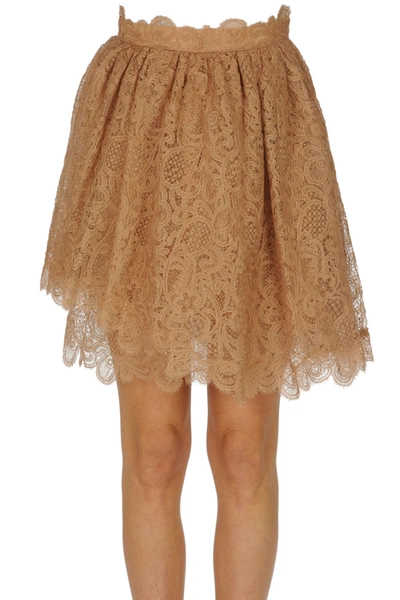 Ermanno Scervino Mini Lace Skirt In Light Brown