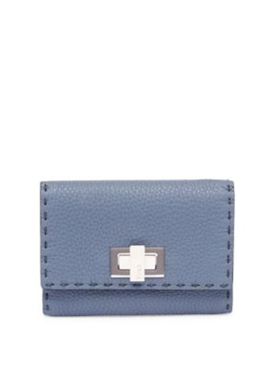 Fendi Peekaboo Leather Wallet In Blue