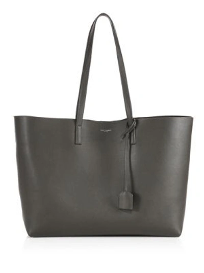 Saint Laurent Large Leather Shopper Tote In Army Green