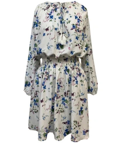 Taylor Floral Print Smocked Waist Mini Dress In Ivory/azure