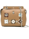 Fendi Dotcom Mini Flowerland-embellished Leather Bag In Brown