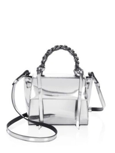 Elena Ghisellini Mini Angel Shine Metallic Leather Satchel In Silver