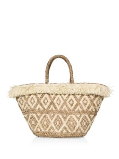 Kayu Lillian Embroidered Raffia Tote In Natural