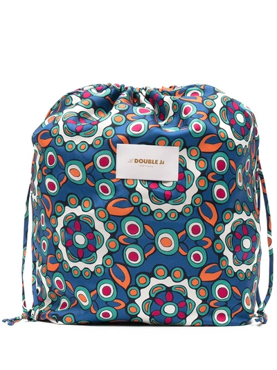 La Doublej Sack Kaleidoscope -print Silk-twill Drawstring Bag In Kaleidoscope Bluette