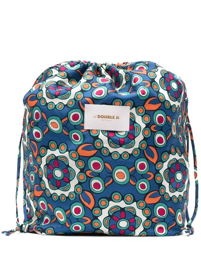 La Doublej Sack Kaleidoscope -print Silk-twill Drawstring Bag In Blue