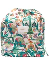 La Doublej Sack Tree Of Life-print Silk-twill Drawstring Bag In Tree Of Life Bianco