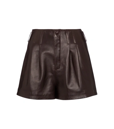 Saint Laurent Leather Mini Shorts In Brown