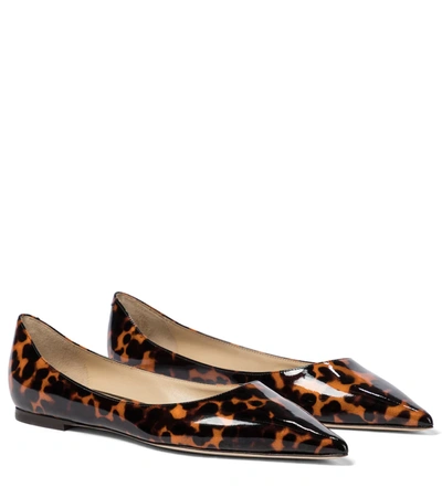 Jimmy Choo Love Tortoiseshell-effect Patent-leather Flats In Brown