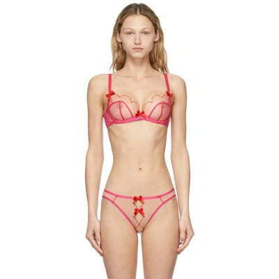 Agent Provocateur Lorna Scallop-embroidered Mesh Underwired Bra In Hot Pink/red