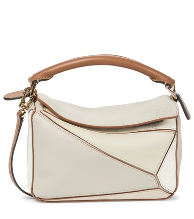 Loewe Puzzle Mini Leather Shoulder Bag In Ghost Soft White