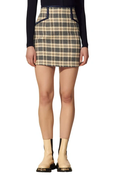 Sandro Checked Tweed Skirt In Navy / Taupe