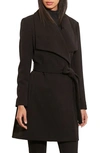 Lauren Ralph Lauren Belted Drape Front Coat In Black