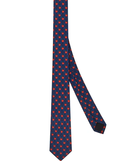 Fendi Apple Print Necktie In Bleu