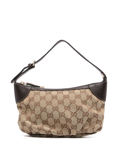 Pre-owned Gucci Shelly Line Gg 图案手提包 In Brown