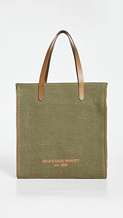 Golden Goose Deluxe Brand Golden Property North South California Bag In Lichen Green/brown/orange