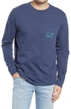 Vineyard Vines Garment Dyed Vintage Whale Long-sleeve Pocket Graphic Tee In Blue Blazer