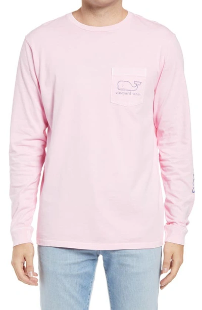 Vineyard Vines Garment Dyed Vintage Whale Long-sleeve Pocket Graphic Tee In Flamingo