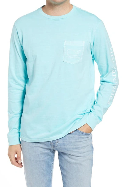 Vineyard Vines Garment Dyed Vintage Whale Long-sleeve Pocket Graphic Tee In Pool Side