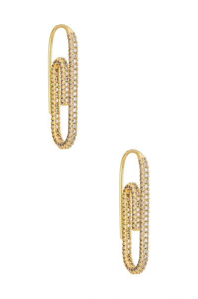 Luv Aj Pave Paper Clip Earrings In Gold
