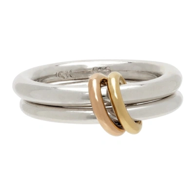 Spinelli Kilcollin 18kt Yellow Gold, Rose Gold And Sterling Silver Calliope 2-link Ring In White Gold