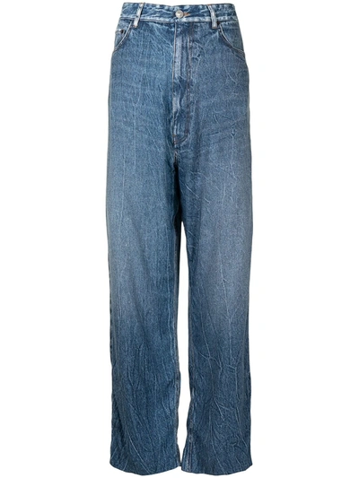 Balenciaga Trompe-l'œil Wide-leg Low-rise Jeans In Blue