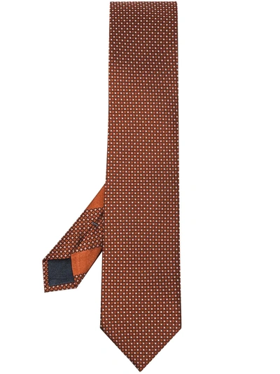 Ermenegildo Zegna Geometric Pattern Silk Tie In Orange