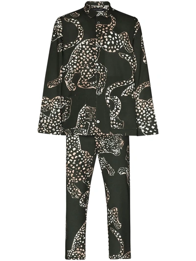 Desmond & Dempsey Printed Cotton-poplin Pyjama Set In Green