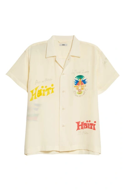 Bode X Marcus Paul Haiti Hand Painted Short Sleeve Silk Button-up Shirt In Ecru